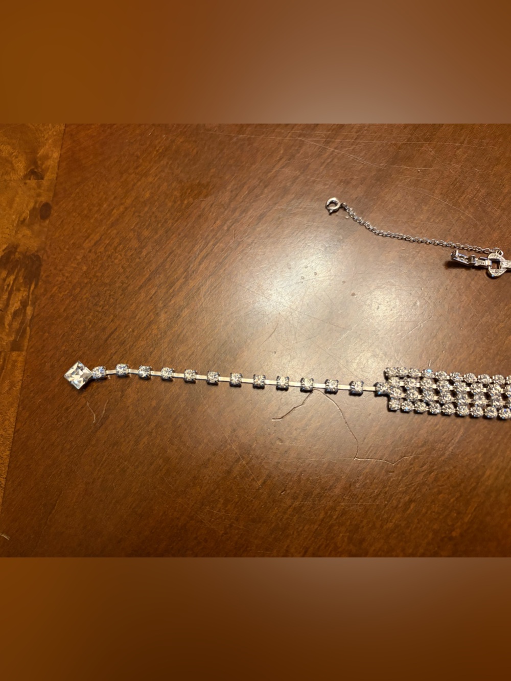 Vintage 60’s Silver Toned Crystal Rhinestone Choker Type Necklace & Bracelet - Picture 4 of 9